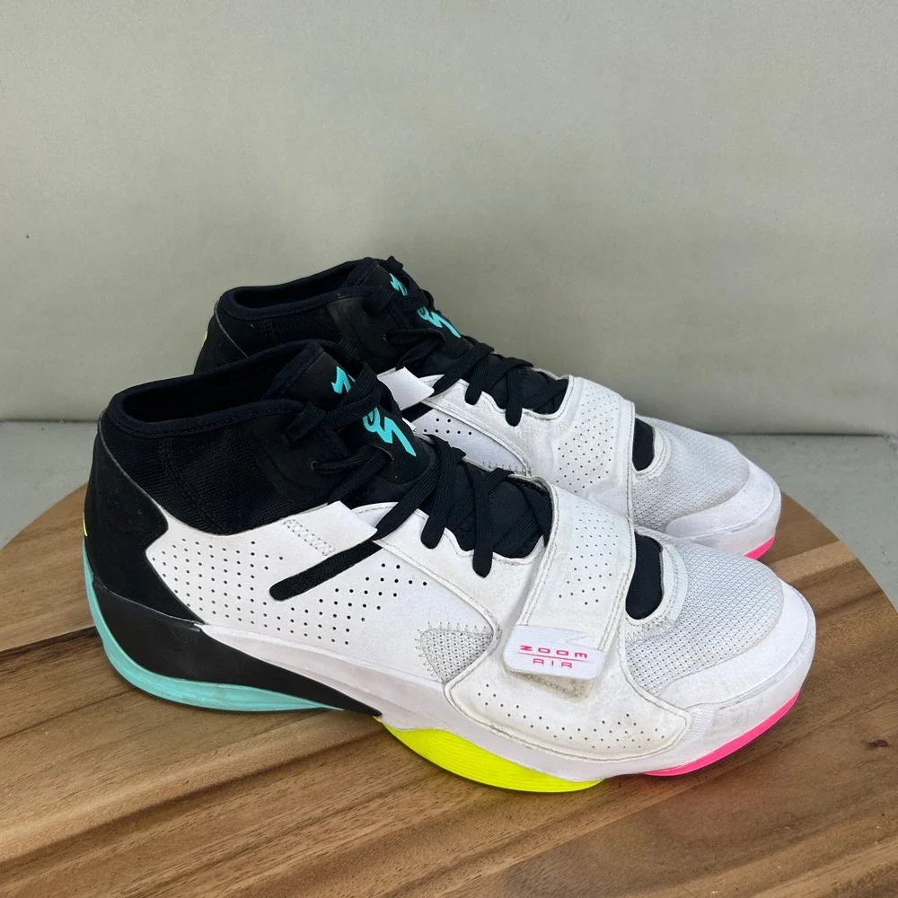 Jordan Zion 2 White Black Volt Pink Teal DO9161-107 Men Size 11 Basketball Shoes